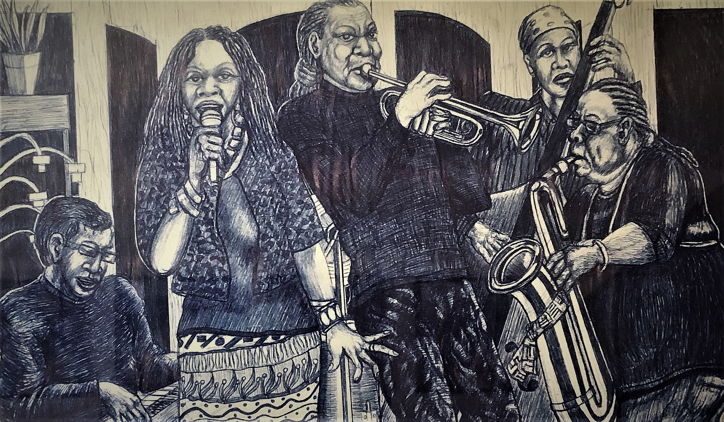 Drawing of Monique with band